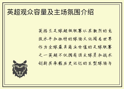 英超观众容量及主场氛围介绍