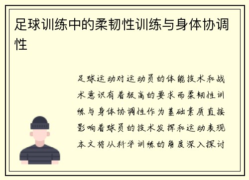 足球训练中的柔韧性训练与身体协调性
